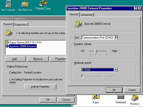 Windows 95 Modem Configuration Setup